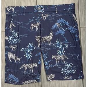 Greyson Magic Emporium Shorts Navy Blue Wolf/Tiger Animal Print Men’s Size 36